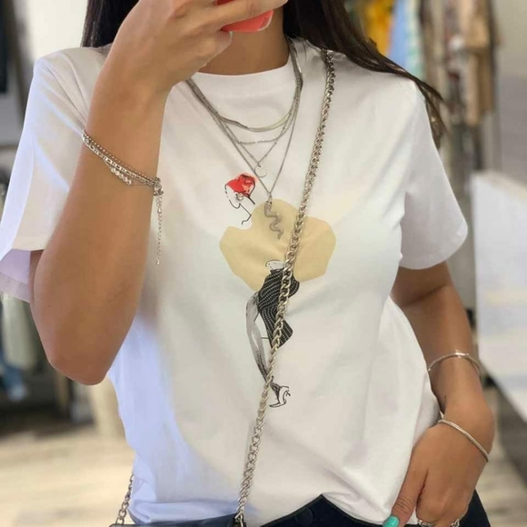 ITOO White Earing T-Shirt made in Italy Size: M - Picture 1 of 6